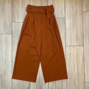 Free People Paperbag Waist Wide Leg Crop Pants Womens 4 Brown Boho